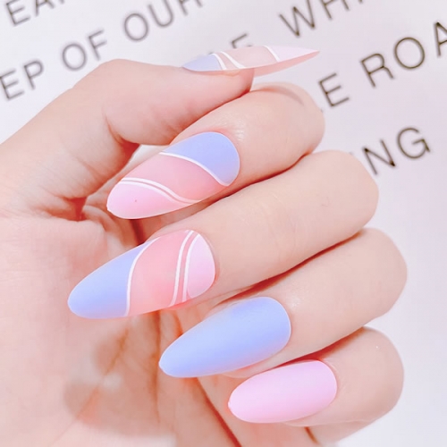 PNT-72 24pcs press on nails nail tips with jelly stickers