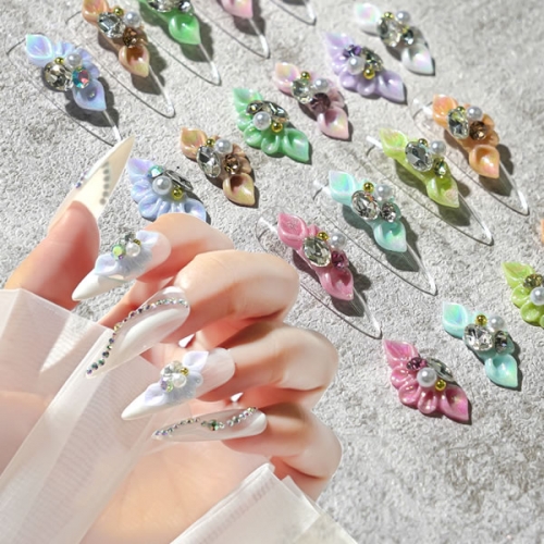 NDO-572 Pearl rhinestones 3d nail art flower 5pcs/bag