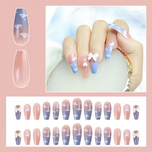 PNT-81 24pcs Coffin French press on nails with jelly sticker