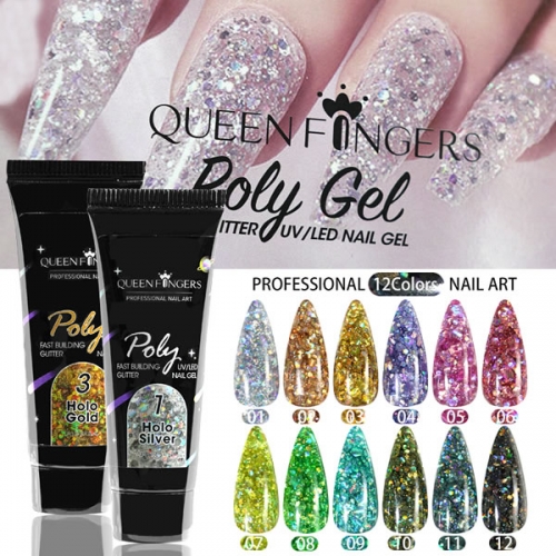 YCF-01 Shining laser holo glitter nail art poly gel set