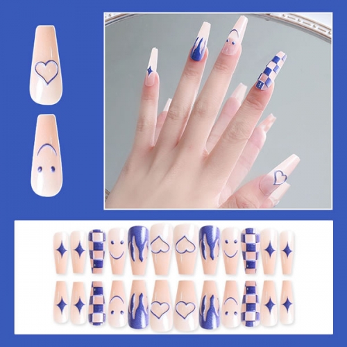 PNT-101 Long coffin flower nail art press on nails tips