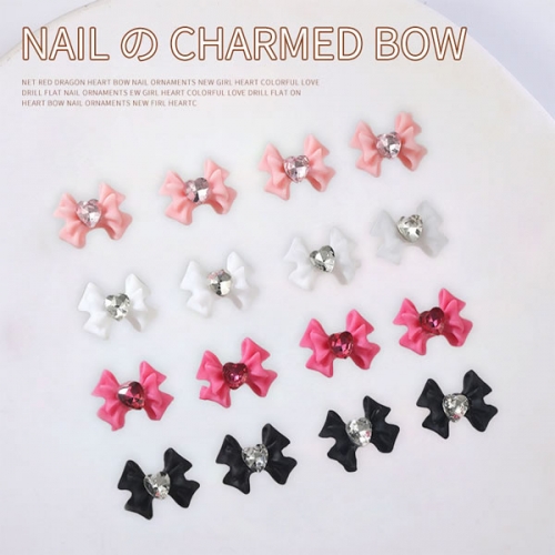 NDO-576 6pcs/bag Robbins bow nail art charms with rhinestones