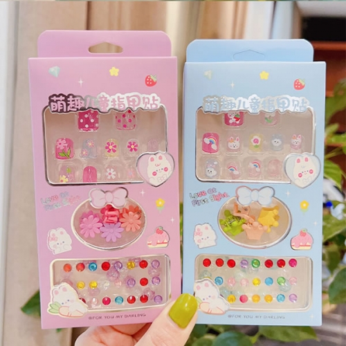 PNT-110 Cute child press on nails for kids with hairpins rhinestones