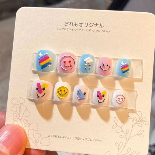 PNT-117 12pcs/box Matte flower puppy smile rainbow Christmas child press on nails for little girls