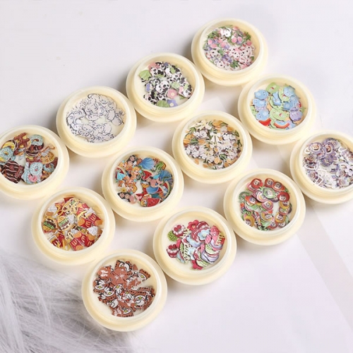 NDO-578 12 designs 50pcs/jar cartoon colorful thin nail art decorations slices