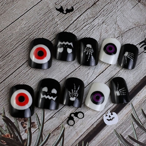 PNT-151 24pcs/box Black white Halloween press on nails