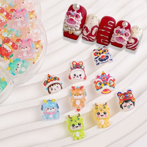 NDO-584 Cute Loong Lion Dance Chinese Mascot Nail art Charms