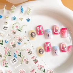 FD34-45 Flower flame 5D nail art stickers with rhinestones