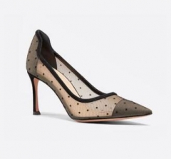 CD MOI PUMP Black Plumetis Tulle and Suede Calfskin