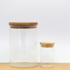 Jarra de vidro durável com tampa de madeira selada de borracha multitamanho para armazenamento de alimentos