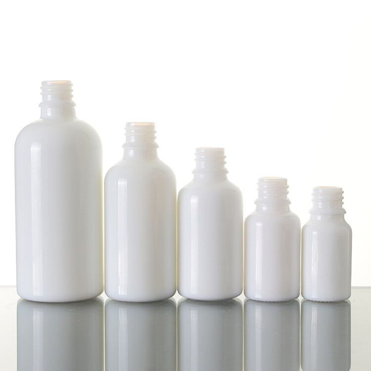Botella de aceite esencial de vidrio de porcelana blanca impresa con logotipo personalizado