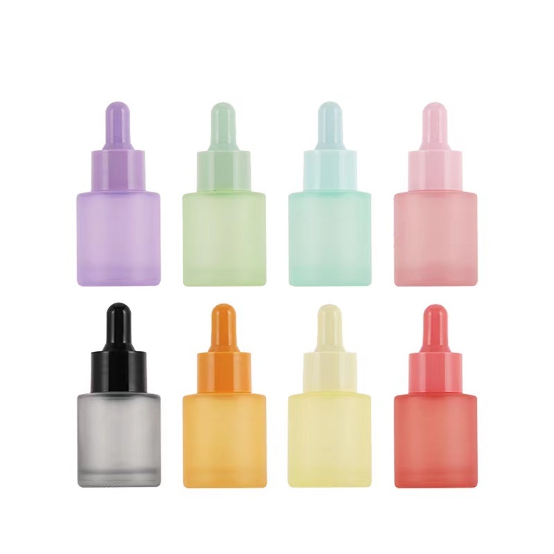 Garrafa de vidro de ombro plano colorido de 20ml com conta-gotas