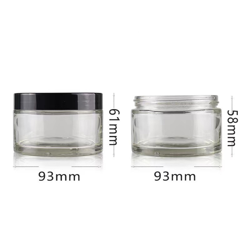 Large Capacity 200g Cylinder Round Clear Empty Cosmetic Packaging Glass Body with black lid