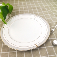 Kitchen white color caremic dinner plate with gold design