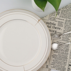 Kitchen white color caremic dinner plate with gold design