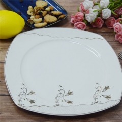 Kitchen white color Porcelain Square dinner plate with printing