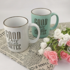 Customized color glazed coffee mug with text design