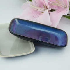 customized 7.25inch rectangular blue-black glazed ceramic plate