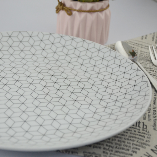 简约北欧菱形图案陶瓷日用西餐盘