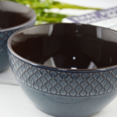 cutom 6inch embossed blue color glaze ceramic bowl