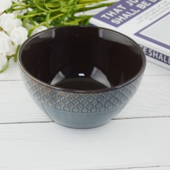 cutom 6inch embossed blue color glaze ceramic bowl