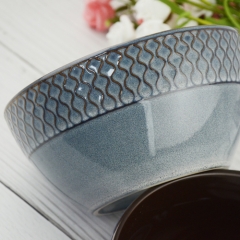 cutom 6inch embossed blue color glaze ceramic bowl