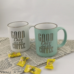 Customized color glazed coffee mug with text design