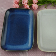 创意7.25英寸的深蓝色矩形釉面寿司盘子