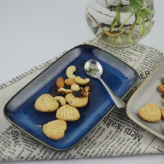 customized 7.25inch rectangular blue-black glazed ceramic plate