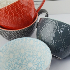 420ml color relief diamond pattern printed ceramic cup