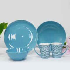 Custom-made light blue glazed ceramic tableware without pattern