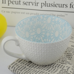 420ml color relief diamond pattern printed ceramic cup