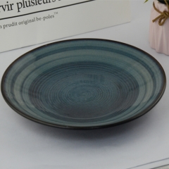 9inch dark-blue color glazed round shape ceramic plate