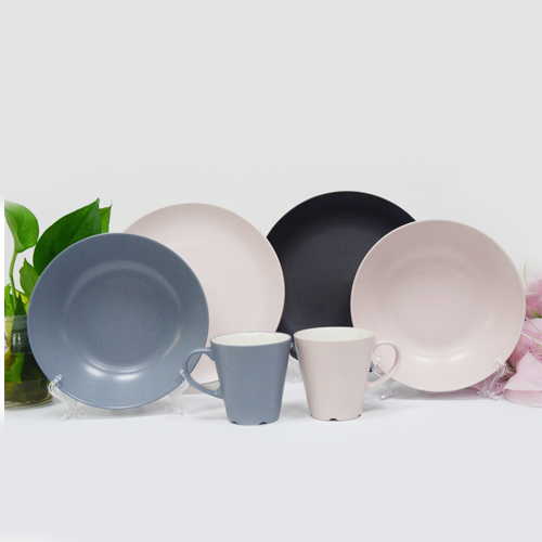 Stylish light blue and pink glazed ceramic tableware