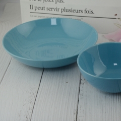 light  blue glazed ceramic plate and bowl