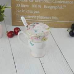 330ml printing tea cup with cover and spoon