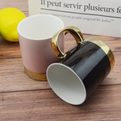 380ml gold handle with golden ring base mug