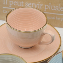 European-style classic gold-rimmed glazed coffee cup with base