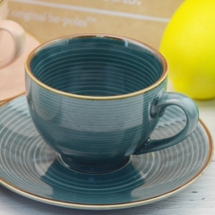 European-style classic gold-rimmed glazed coffee cup with base