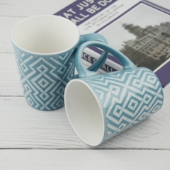 light blue 310ml mug with embossed rhombus design