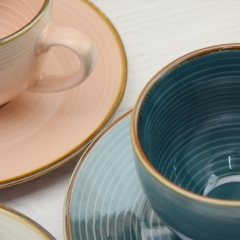 European-style classic gold-rimmed glazed coffee cup with base