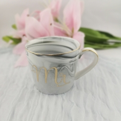 Custom-made 360ml marble effect Porcelain cup with gold design