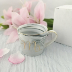 Custom-made 360ml marble effect Porcelain cup with gold design