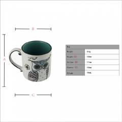 700ml hand painted ceramic  mug with owl design