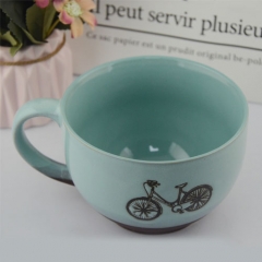 700ml embossed printed ceramic mug with bicycle pattern