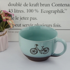 700ml embossed printed ceramic mug with bicycle pattern