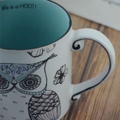 700ml hand painted ceramic  mug with owl design