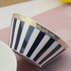 Custom made 4.5 inch sapphire ceramic bowl with gold rim