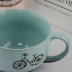 700ml embossed printed ceramic mug with bicycle pattern