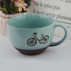 700ml embossed printed ceramic mug with bicycle pattern